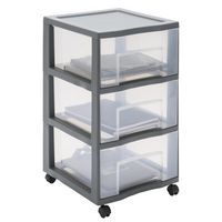 Torre de arrumação em plástico XL Tag Tower com 3 gavetas – cinzento – Sundis