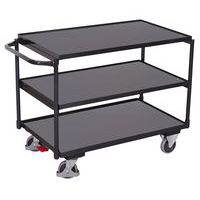 Carro ergonómico com 3 plataformas em madeira – Barra horizontal – Capacidade de carga de 250 kg