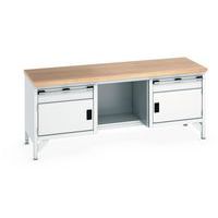 Bancada faia Cubio, 2 portas, 2 gavetas, C2000 mm – Bott