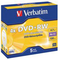 DVD+RW regravável 4X- lote de 5 Verbatim