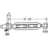 LF - LO = Comprimento mín. - comprimento máx.B = Ø olhalC = Largura da aberturaD = Diâmetro da cavilhaF = Comprimento da abertura