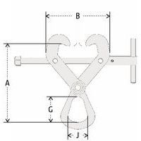 A = altura mín./máx. B = largura mín./máx. G = altura útil do anel J = largura útil do anel