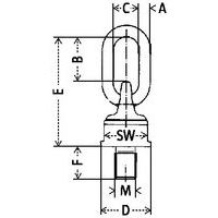 A = Seção de Ø B = Altura Interna C = Largura Interna D = Largura global E = Altura  global F = Comprimento que enfia M = Corte 