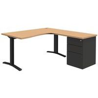 Secretária compacta Pure com bloco – Pés fixos – Carvalho/cinzento-escuro