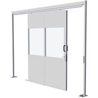 Porta corrediça para divisórias de oficina em chapa de aço - Painel vidrado - Altura 2,51 m