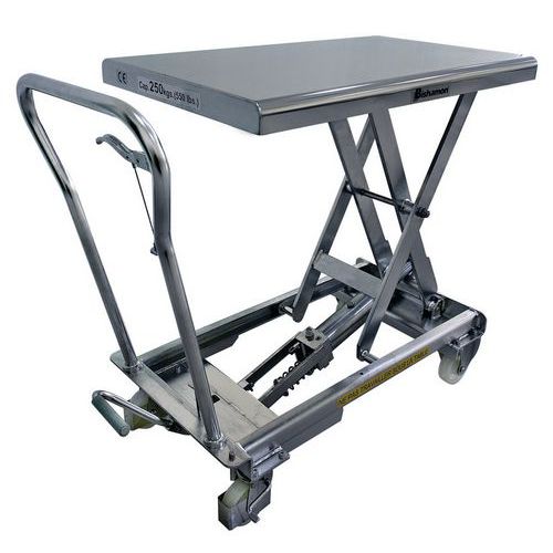 Mesa elevatória móvel em aço inoxidável – capacidade de 150 a 250 kg
