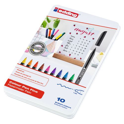 Canetas de feltro de colorir Edding 1200 - Bolsa de 10 cores sortidas