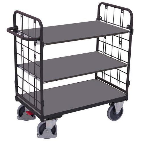 Carro com 3 plataformas em madeira – Barras verticais – Capacidade de 500 kg