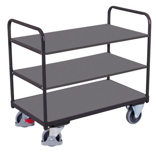 Carro ergonómico em madeira com 3 plataformas – Barras verticais – Capacidade de carga de 250 kg