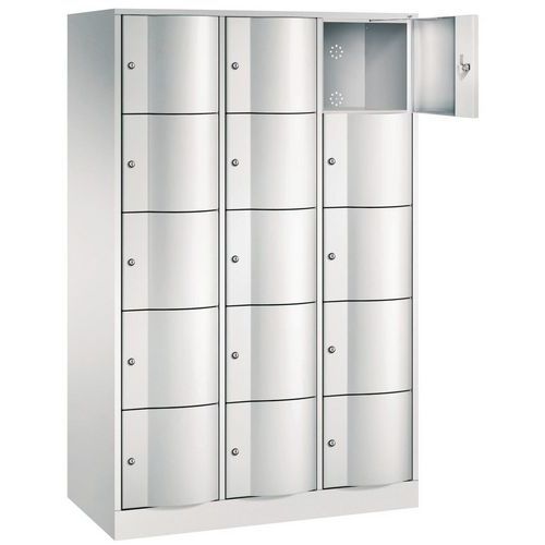Cacifo com 9 e 15 compartimentos e porta antivandalismo – 3 colunas de 380 mm de largura – com base – CP