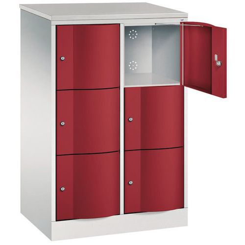 Cacifo com 6 e 10 compartimentos e porta antivandalismo – 2 colunas de 380 mm de largura – com base – CP