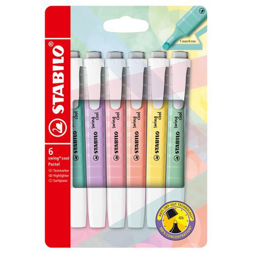Estojo de 6 marcadores swing cool sortidos Pastel – Stabilo