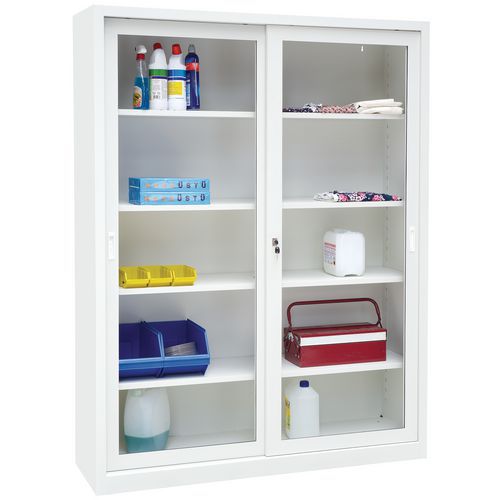 Armário alto monobloco com portas corrediças CH – transparente – largura: 150 cm – Manutan