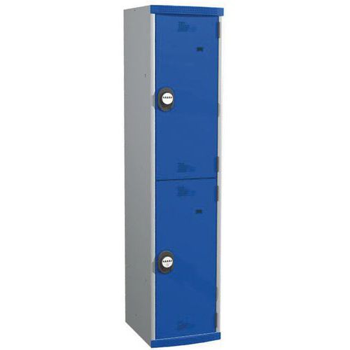 Cacifo com 2 compartimentos e cabides Seamline Optimum® – 1 coluna de 400 mm de largura – Com base – Acial Cacifo com 2 compartimentos e cabides Seamline Optimum® – 1 coluna de 400 mm de largura – Com base – Acial