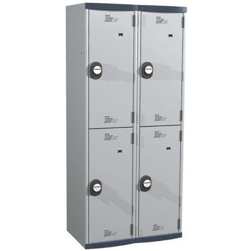 Cacifo com 4 compartimentos e cabides Seamline Optimum® – 2 colunas de 400 mm de largura – Com base – Acial Cacifo com 4 compartimentos e cabides Seamline Optimum® – 2 colunas de 400 mm de largura – Com base – Acial