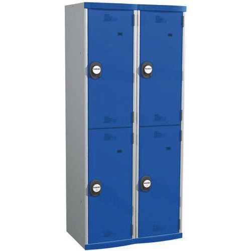 Cacifo com 4 compartimentos e cabides Seamline Optimum® – 2 colunas de 400 mm de largura – Com base – Acial Cacifo com 4 compartimentos e cabides Seamline Optimum® – 2 colunas de 400 mm de largura – Com base – Acial