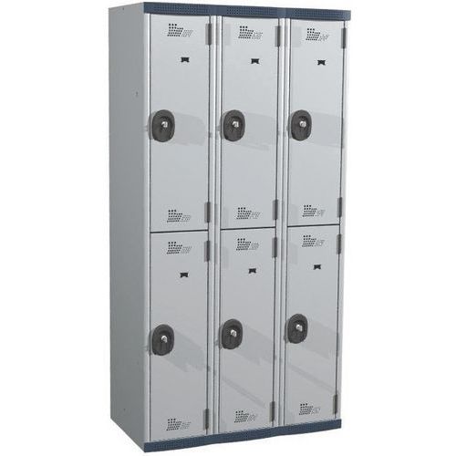 Cacifo com 6 compartimentos e cabides Seamline Optimum® – 3 colunas de 300 mm de largura – Com base – Acial