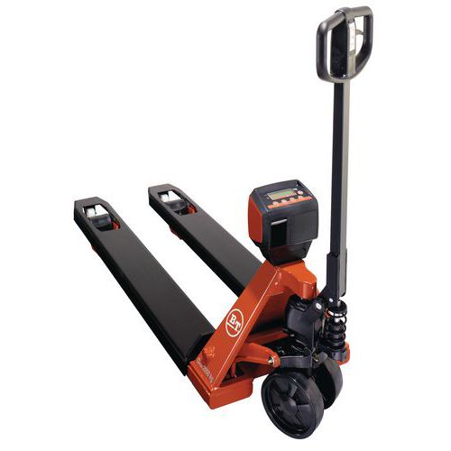 Porta-paletes manual LHM200SC com indicador de pesagem - Garfo com comprimento de 1150 mm - Capacidade de 2000 Porta-paletes manual LHM200SC com indicador de pesagem - Garfo com comprimento de 1150 mm - Capacidade de 2000