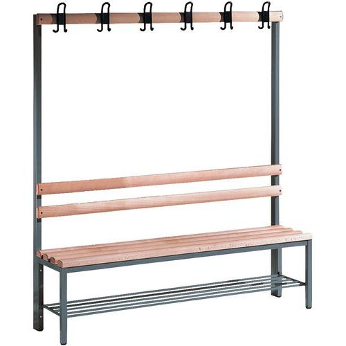Banco-cabide em madeira CP – 4 a 8 cabides – face simples – com grelha para calçado – CP