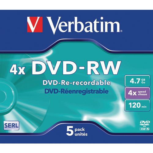DVD+RW regravável 4X- lote de 5 Verbatim