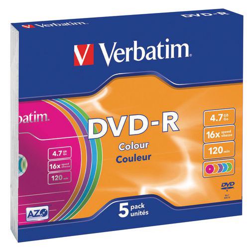 DVD-R Azo Colorido lote de 5 16X Verbatim