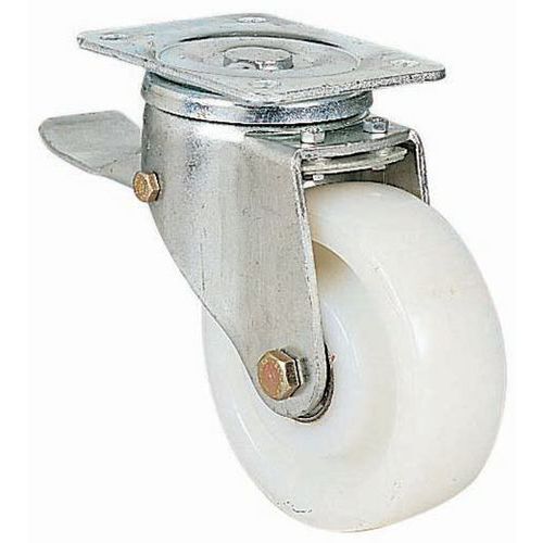 Rodízio giratório com placa e travão - Capacidade de 300 a 900 kg