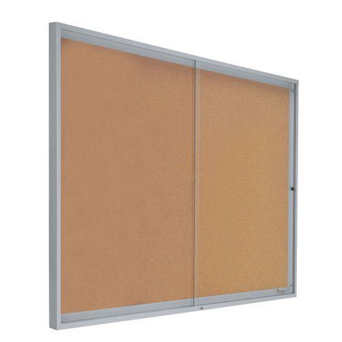 Vitrina de interior com portas corrediças – fundo em cortiça – porta em plexiglas