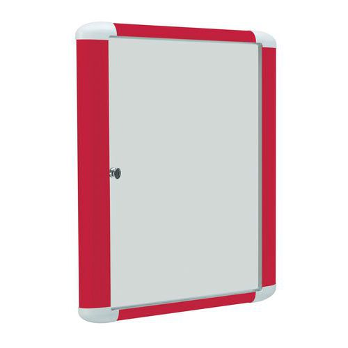 Vitrina de interior colorida – fundo em alumínio – porta em vidro de segurança