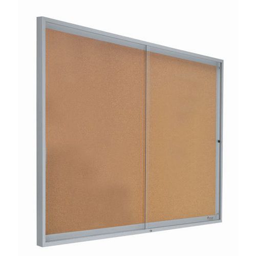Vitrina de interior com portas corrediças – fundo em cortiça – porta em plexiglas