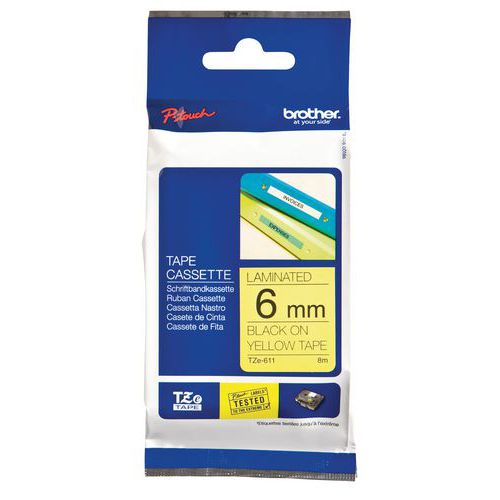 Cassetes de fita para máquina de etiquetar Brother - Largura 6 mm