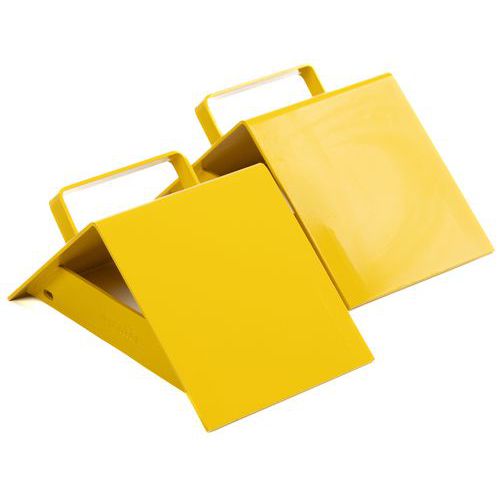 Calço de roda de camião amarelo em metal, com pega – Manutan Expert