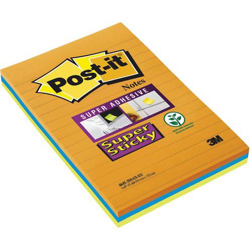 Bloco Meeting Notes de grande formato – cores sortidas – Post-it Super Sticky