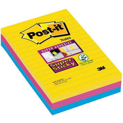 Bloco Meeting Notes de grande formato – cores sortidas – Post-it Super Sticky
