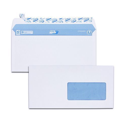 Envelope branco de 90 g/m² com janela 45x100 mm – caixa de 200 unidades