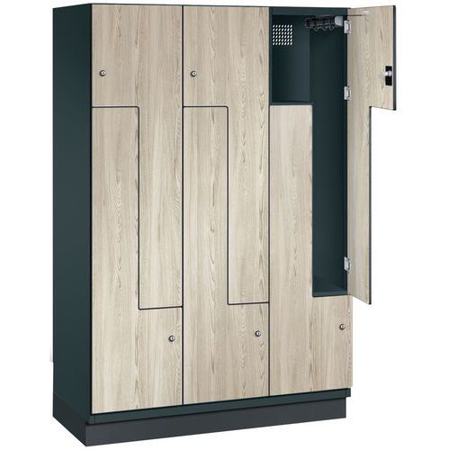 Cacifo com porta L em madeira – 2 a 6 compartimentos de 200 mm de largura – com base – CP