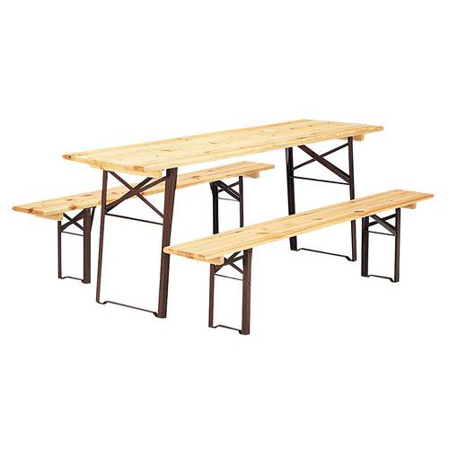 Conjunto de mesa e bancos dobráveis e em madeira de 220 cm