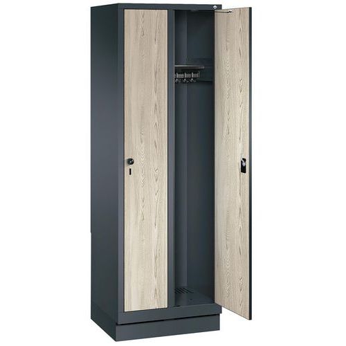 Cacifo com porta de madeira Évolo - 2 a 4 colunas  - De 300 mm de largura - Com base