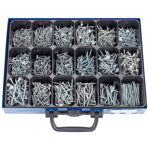 Caixa de parafusos com perfil em cruz Pozidriv® de cabeça fresada, para aglomerado – 1225 peças Caixa de parafusos com perfil em cruz Pozidriv® de cabeça fresada, para aglomerado – 1225 peças