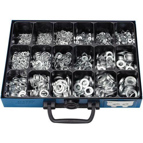 Caixa de anilhas planas e anilhas elásticas sem bico - 1700 peças