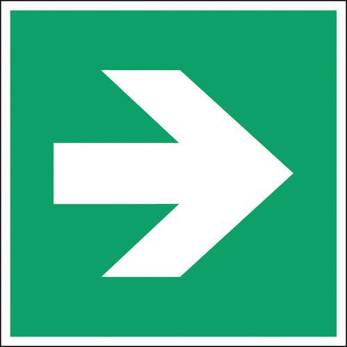 Painel de evacuação quadrado - Flecha de direção direita - Fotoluminescente e rígido