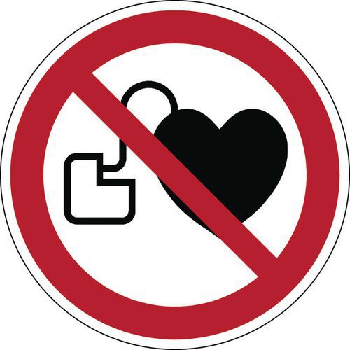Painel de proibição redondo - Acesso interdito a portadores de estimulador cardíaco - Rígido