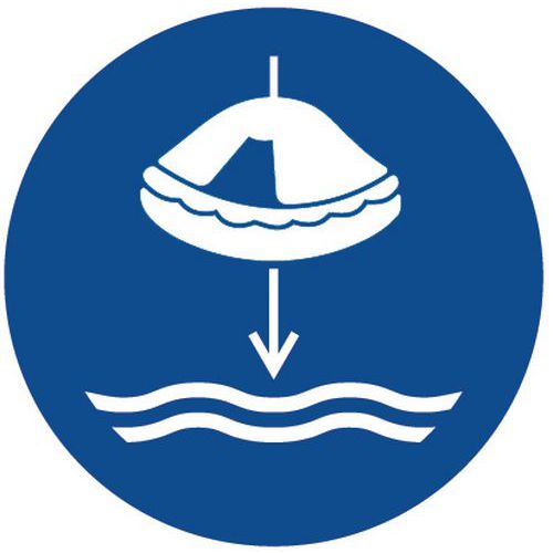 Painel de obrigação – Arriar a balsa salva-vidas na água – alumínio Painel de obrigação – Arriar a balsa salva-vidas na água – alumínio