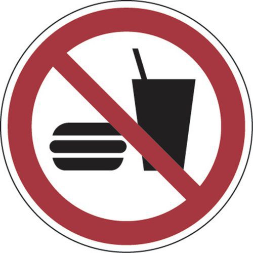 Painel de proibição – Proibido comer ou beber – alumínio, REDONDO