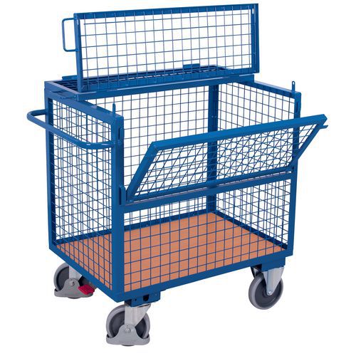 Carro ergonómico de aço com caixa – 1 parede semirrebatível – Capacidade de 500 kg