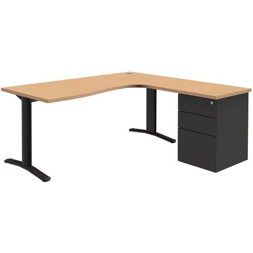 Secretária Compact Pure com bloco – carvalho/cinzento-escuro – bases fixas
