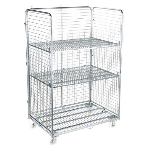 Contentor móvel Maxi com 3 lados – 2 prateleiras – capacidade de 600 kg – Manutan