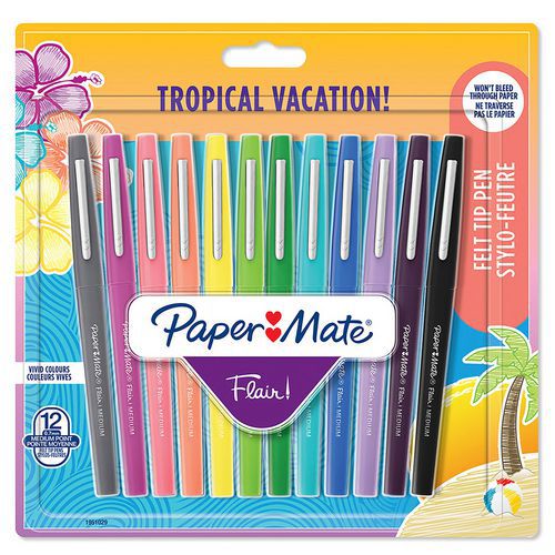 Caixa de 12 canetas de feltro Flair® – sortido tropical – Paper Mate®