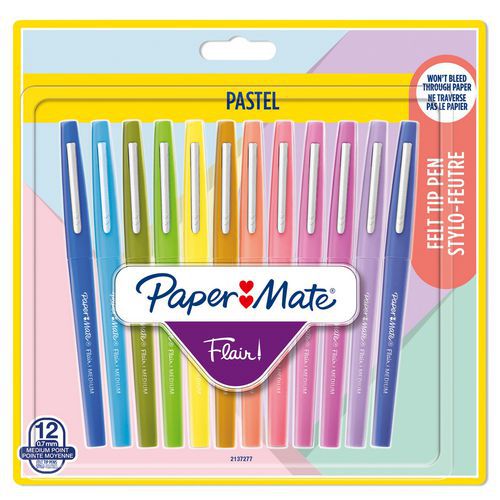 Caixa de 12 canetas de feltro Flair® – sortido pastel – Paper Mate®