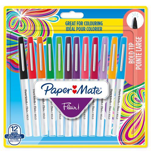 Caixa de 12 canetas de feltro Flair® – ponta larga, sortidas – Paper Mate