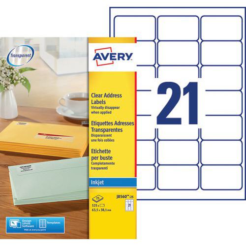 Etiqueta de endereço transparente Avery – impressão a jato de tinta